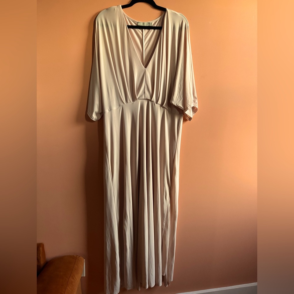 ASOS Baby Pink Flutter Sleeve Batwing Maxi Dress Size 18